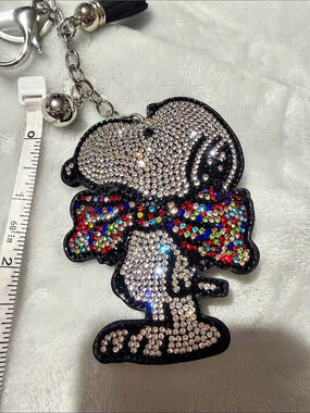Rhinestone Character Keychain in Black & Silver W/ Colorful Bow